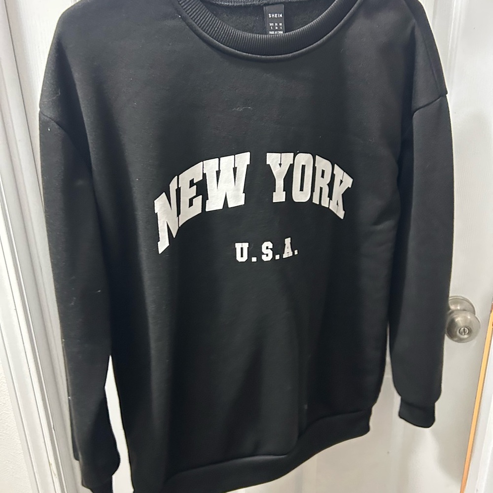 SHEIN Black New York USA Crewneck Sweater